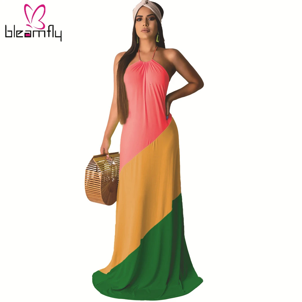 Новинка 2019 женское осеннее богемное Платье макси с открытой спиной и бретелькой