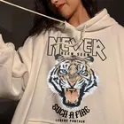 Модный черный свитер с капюшоном и принтом головы тигра, Женская толстовка с длинным рукавом и круглым вырезом, модная женская толстовка, Повседневная Толстовка, уличная одежда