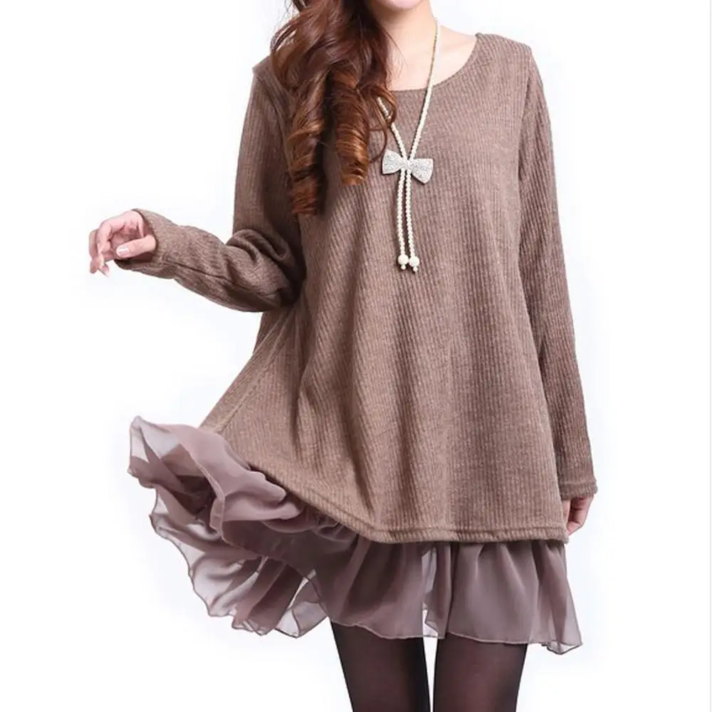 Размера плюс 3XL 4XL мини платье с длинными рукавами для женщин хаки Платья