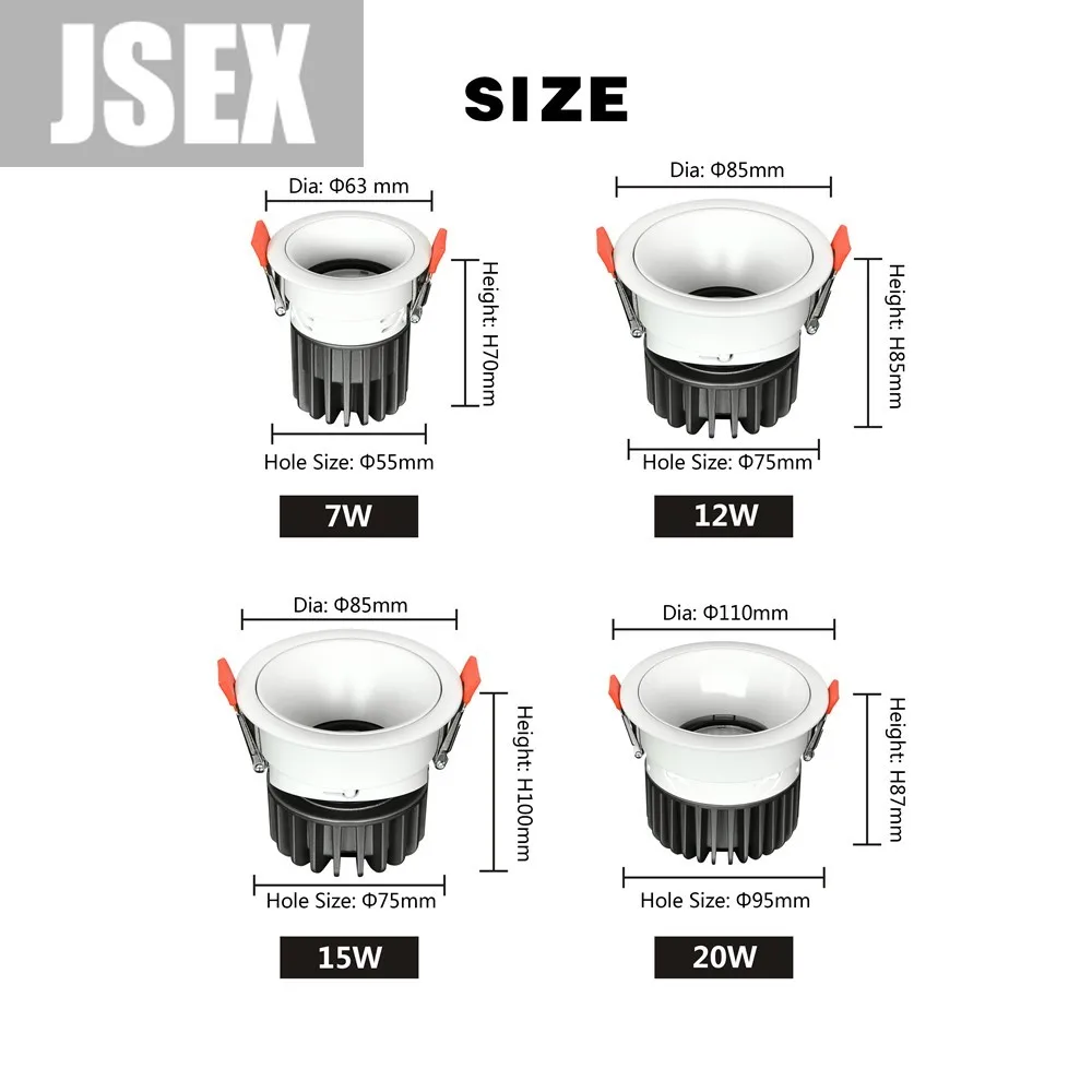 

Dimmable Led Downlight 220v 110v Ceiling Light 7W 12W 15W Recessed Down light COB Spot lights for Background Spotlight lamp