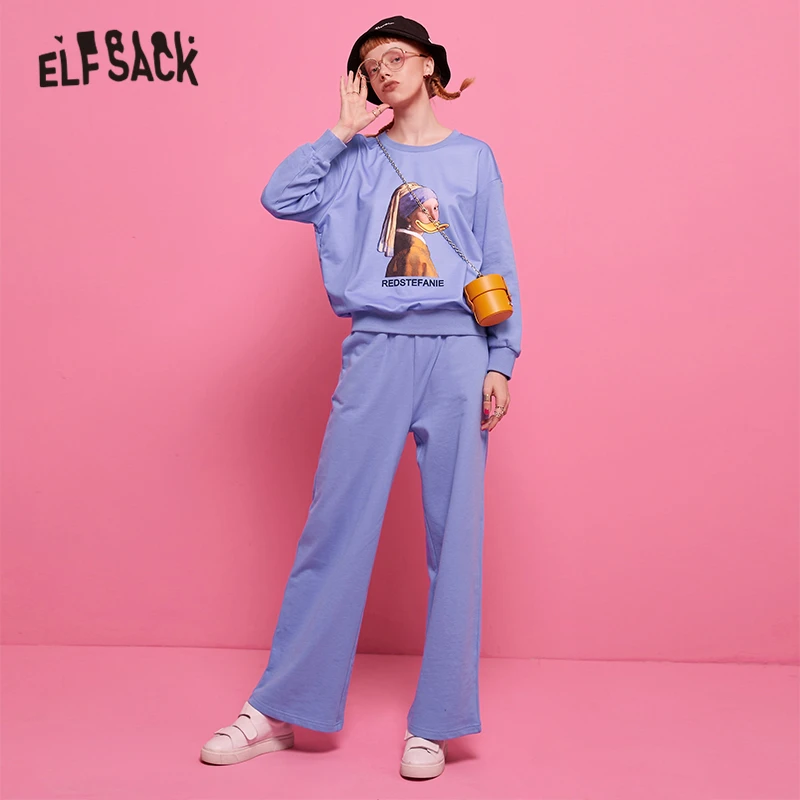 ELFSACK фиолетовый повседневный комплект из двух предметов топ с рисунком и штаны