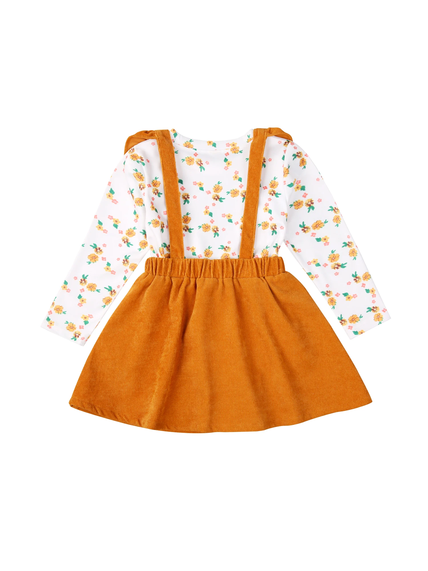 

2-7Y Toddler Kids Baby Girl Long Sleeve Floral T-shirt Tops Ruffles Suspender Skirt 2PCS Outfits Princess Girls Clothes Set