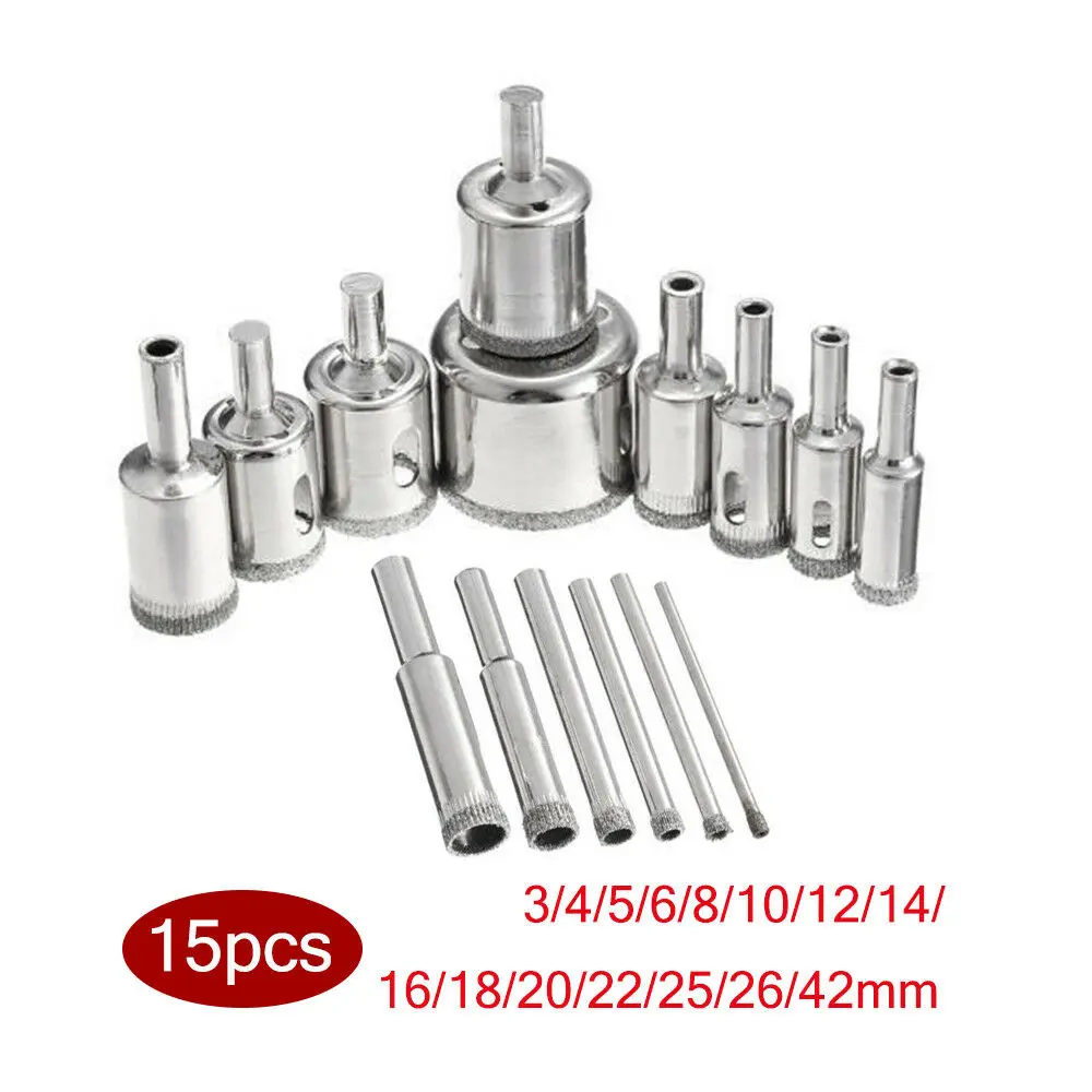 

15pcs Diamond Hole Saw Drill Bit Set Glass Ceramic Tile Saw Cutting Tool 3-42mm