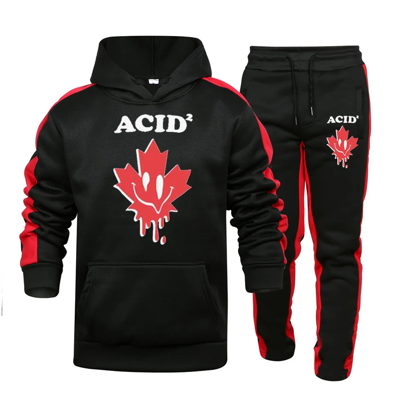 

Men's hooded spring and autumn fashion stitching brand letter printing sportswear pullover men and women two-piece hoodie + pant