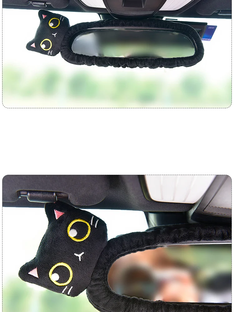 Симпатичная подушка для шеи с изображением кошки для автомобильного сидения, накладки на ремень безопасности и заднее зеркало. Аксессуары для интерьера сидений.
