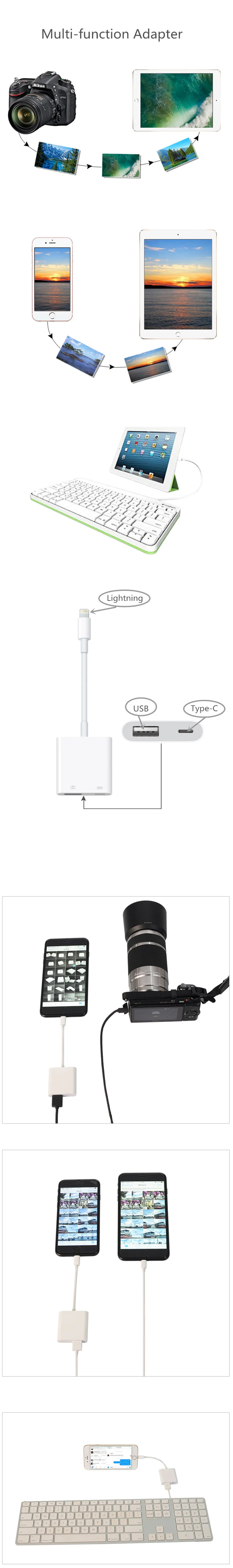 Флэш-накопитель USB OTG карт-ридер Кабель-адаптер для перехода от разъема Lightning к Тип usb-C мульти-функциональный адаптер конвертер для iPhone iPad
