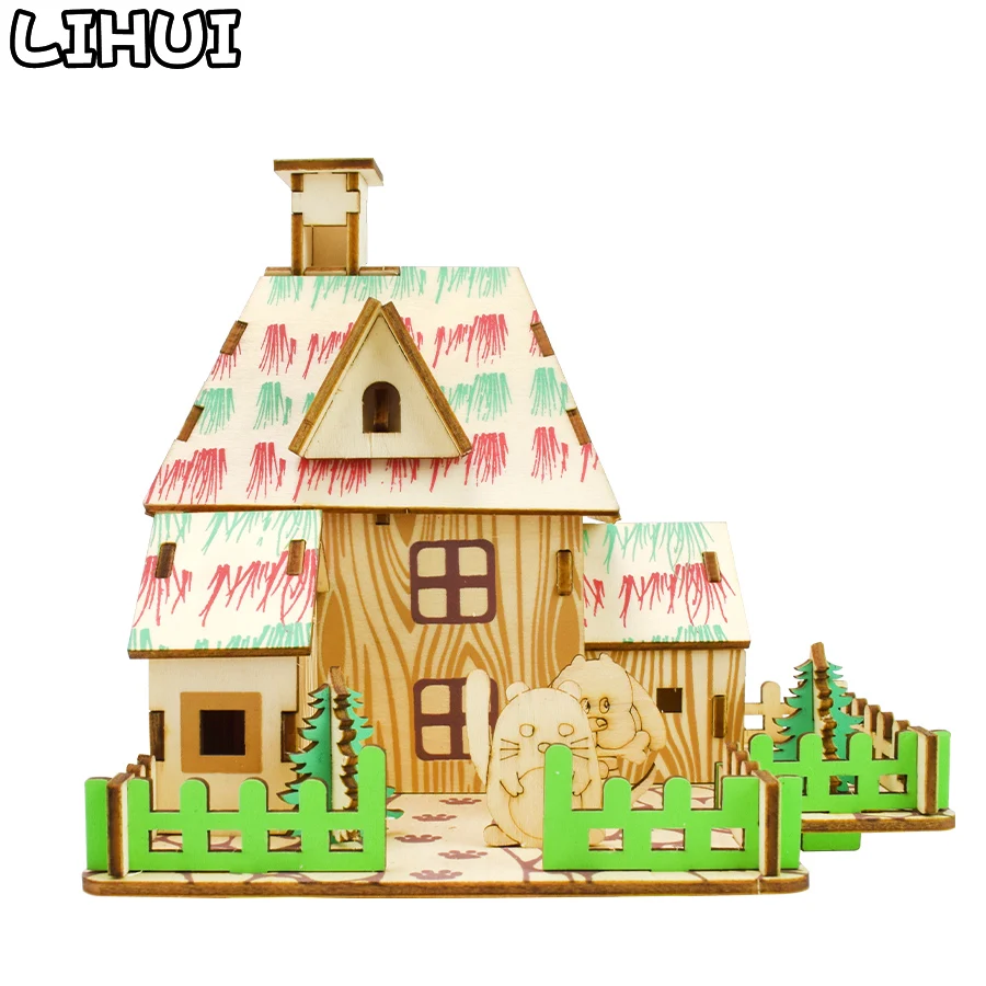 Деревянные Обучающие игрушки Forest House 3D пазл головоломки для детей Рисование