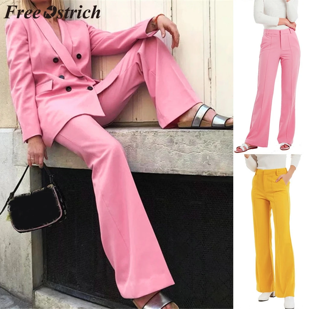 Женские брюки карго со страусиными пуговицами свободные розовые с широкими