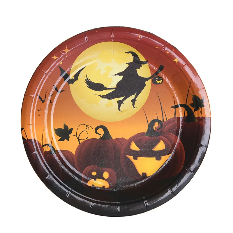 

Halloween Party Paper Tableware Witch Creative Disposable Paper Cup Paper Tray Straw Set Tableware
