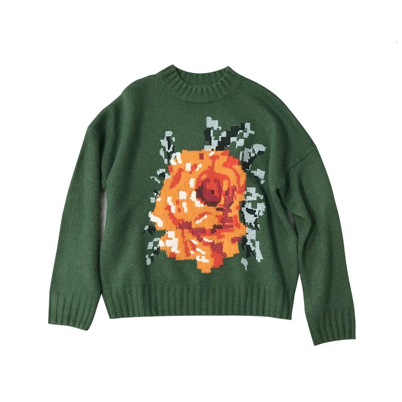 CHICEVER вязаный свитер с принтом для женщин круглый вырез длинный рукав свободный