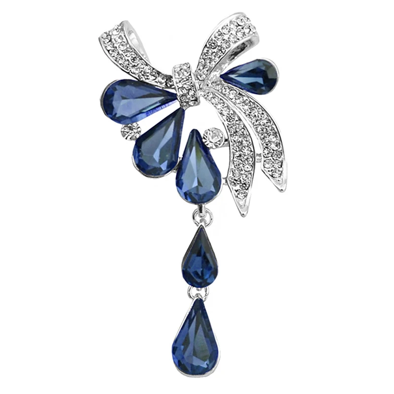 

New Arrival Fashion Bow Brooches For Women Rhinestone Water-drop Style Brooch Pin 3 Colors Available Summer 2021