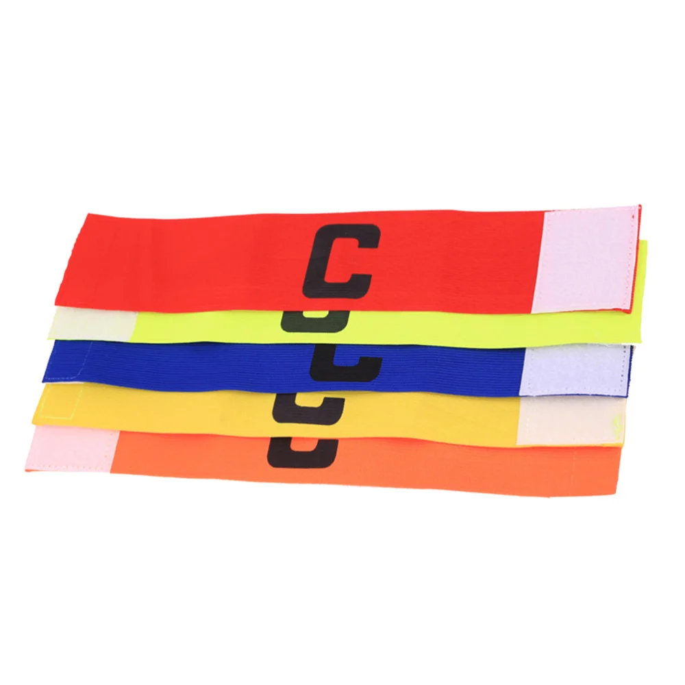 

5 Pcs Football Soccer Elastic Captain Armband Adjustable Soccer Rugby Basketball Player Bands 5 Colors