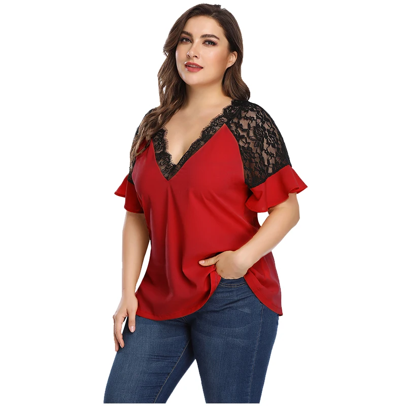 Женская кружевная рубашка в стиле пэчворк летний топ желтого розового красного