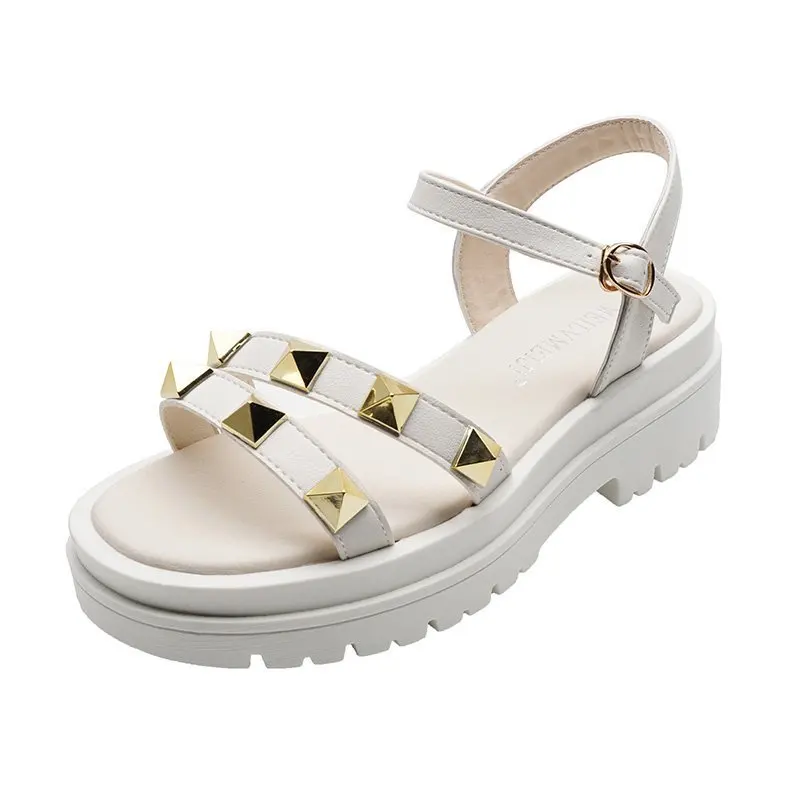 

2021 Spring and Summer Low-top Viscose Shoes Round Toe Casual Sandals Buckle Open Toe Shoes