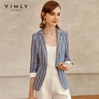 vimly elegant womens striped blazers fashion notched single button pockets three quarter coats female casual jackets f2306