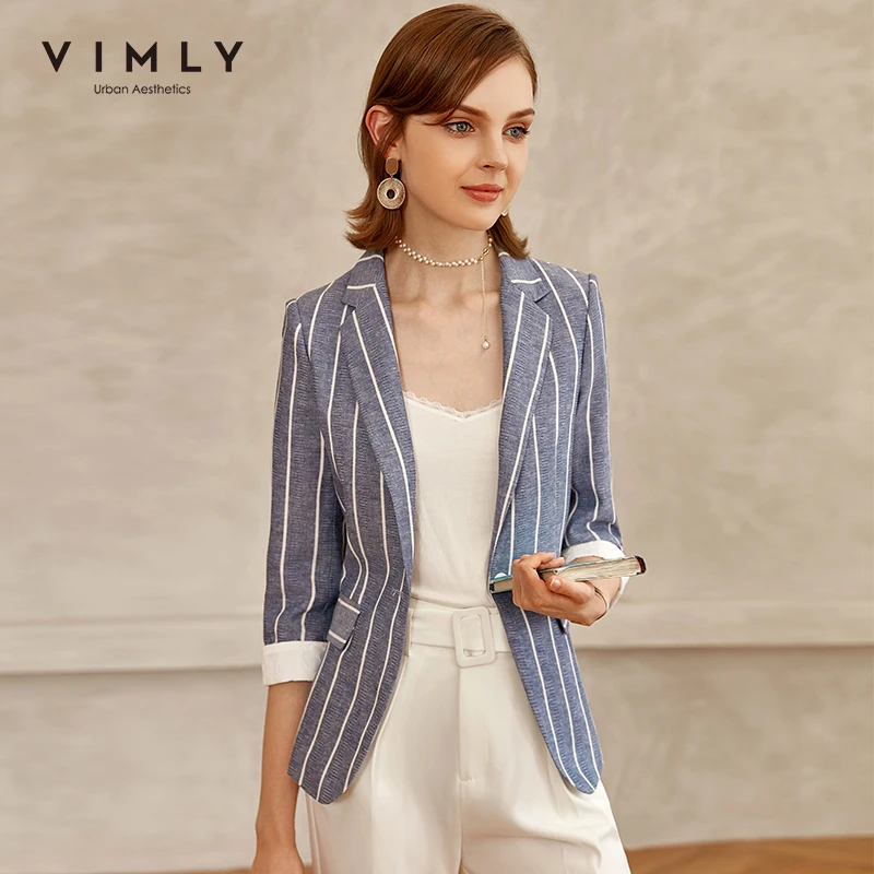 Vimly весенние полосатые блейзеры для женщин модные пиджаки с отложным воротником