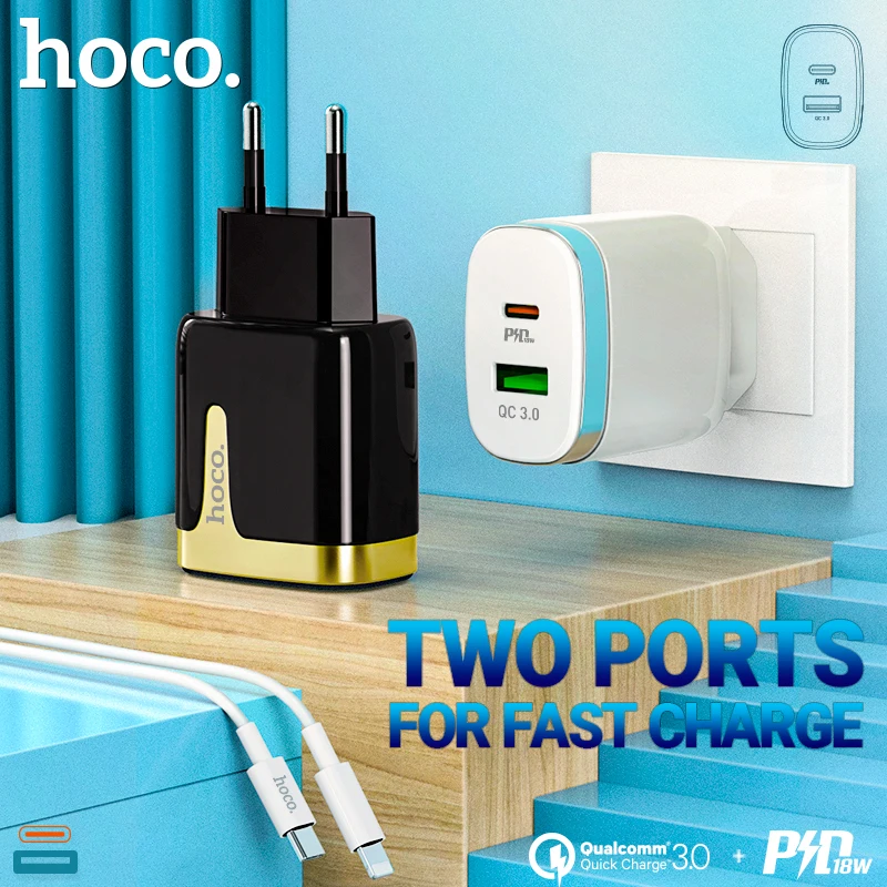Hoco Wall Charger for PD QC3.0 18W Fast Charging Adapter Dual USB Type C USB-C EU Plug for iPhone Samsung Xiaomi Set with Cable
Hoco Wall Charger for PD QC3.0 18W Fast Charging Adapter Dual USB Type C USB-C EU Plug for iPhone Samsung Xiaomi Set with Cable