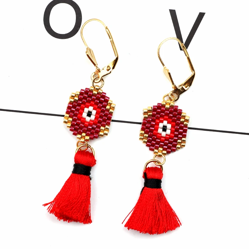 

FAIRYWOO Evil Eye Earrings Punk Delica Beads Earring Indian Ethnic Jewellery Jumkha Woman Square Drop Earrings 2019 Gypsy Boho