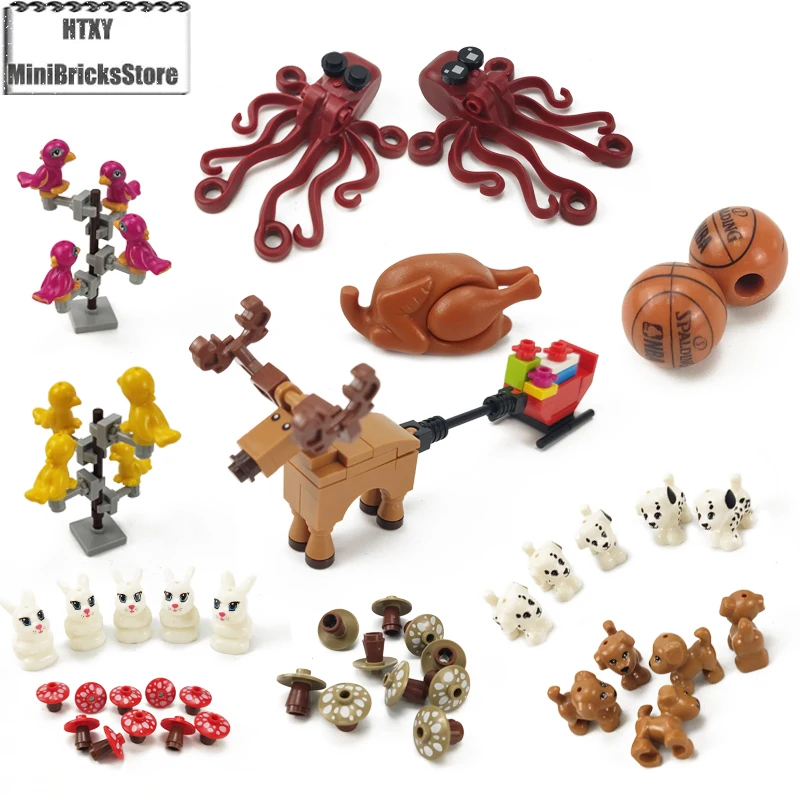 MOC аксессуары строительные блоки с животными Развивающие детские игрушки замком