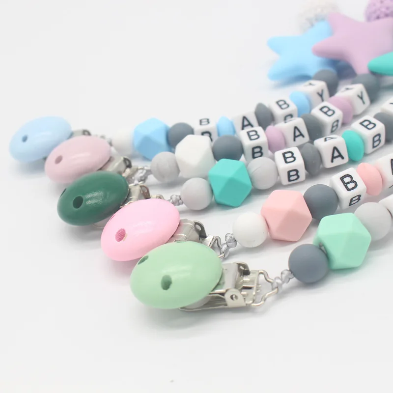 Clip de silicona para chupete de beb&eacute;, cadena de chupete con nombre personalizado para chupete de dentici&oacute;n de beb&eacute;, masticable juguete para Baby shower, DIY-4