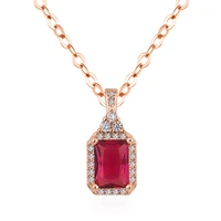 fashion necklace 925 silver jewelry rectangle ruby zircon gemstone pendant accessories for women wedding promise party wholesale
