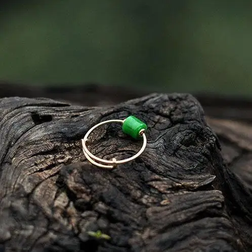

Myanmar Jade Dried Sapphire Sterling Silver S925 Gold Ring Rings Opening Ice-like Inlaid Mountain Ruler Handmade Women's