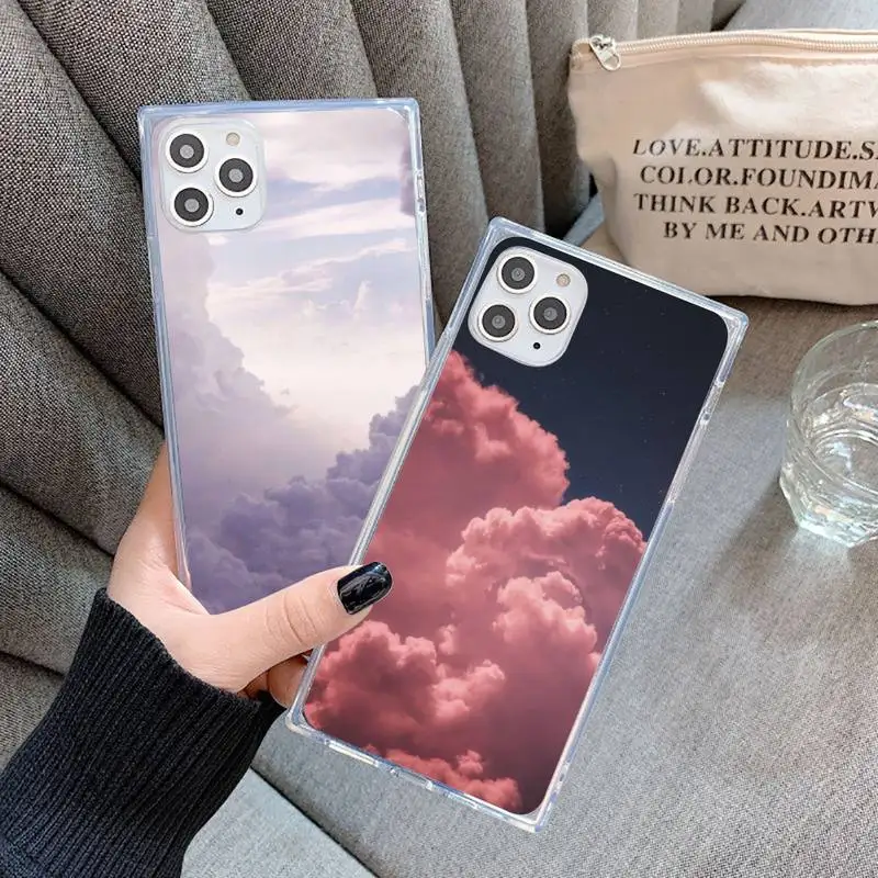 

Colorful beautiful cloud Phone Case For iPhone 7 8 11 12 X XS XR MINI Pro Max Plus Clear Square Transparent