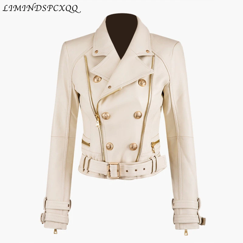 New Fashion Zipper Stitching Pu Leather Jacket Female Locomotive Style Double Breasted Outerwear Leather Jackets Chaquetas Mujer