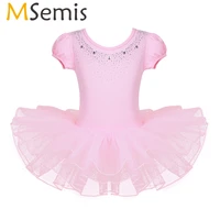msemis baby girl rhinestones bubble sleeve tutu ballet dress kid gymnastics leotard fairy princess dress ballerina dance costume