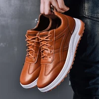 fall men casual shoes fashion pu leather flat solid color brown walking shoes outdoor breathable comfortble bottom male sneakers