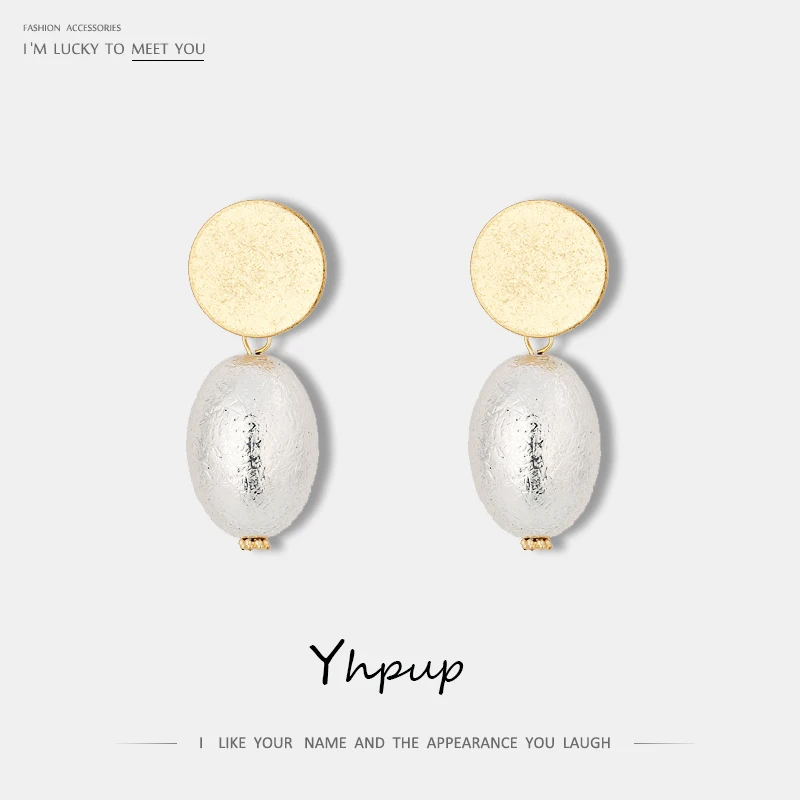Yhpup Stylish Copper Round Geometric Dangle Earrings Retro Imitation Pearls Earring Brincos Ethnic Jewelry for Women Party 2019 | Украшения