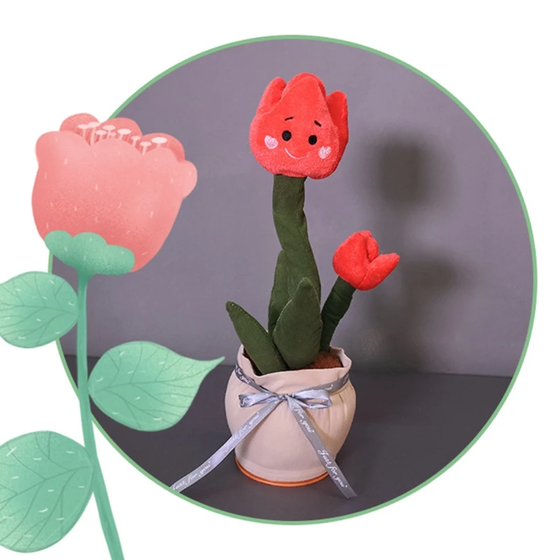 

T5EC 12in Electric Doll Plush Stuffed Toy Dancing Flower Christmas Gift House Decoration Interactive Toy with Songs Kids Gift