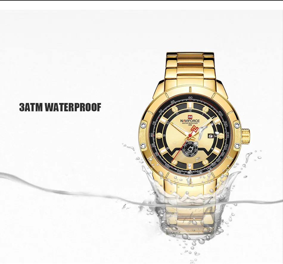 Топ люксовый бренд NAVIFORCE мужские модные золотые мужские наручные часы водонепроницаемые стальные водонепроницаемые кварцевые часы мужские часы