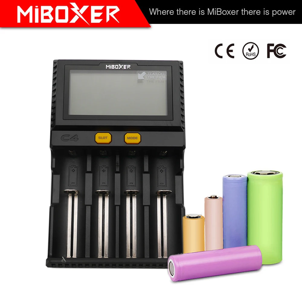 Miboxer C4 V4 LCD Смарт зарядное устройство Li Ion IMR ICR LiFePO4 18650 14500 26650 21700 AAA батареи