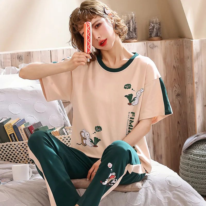 Женская Весенняя пижама из 100% хлопка с коротким рукавом | одежда