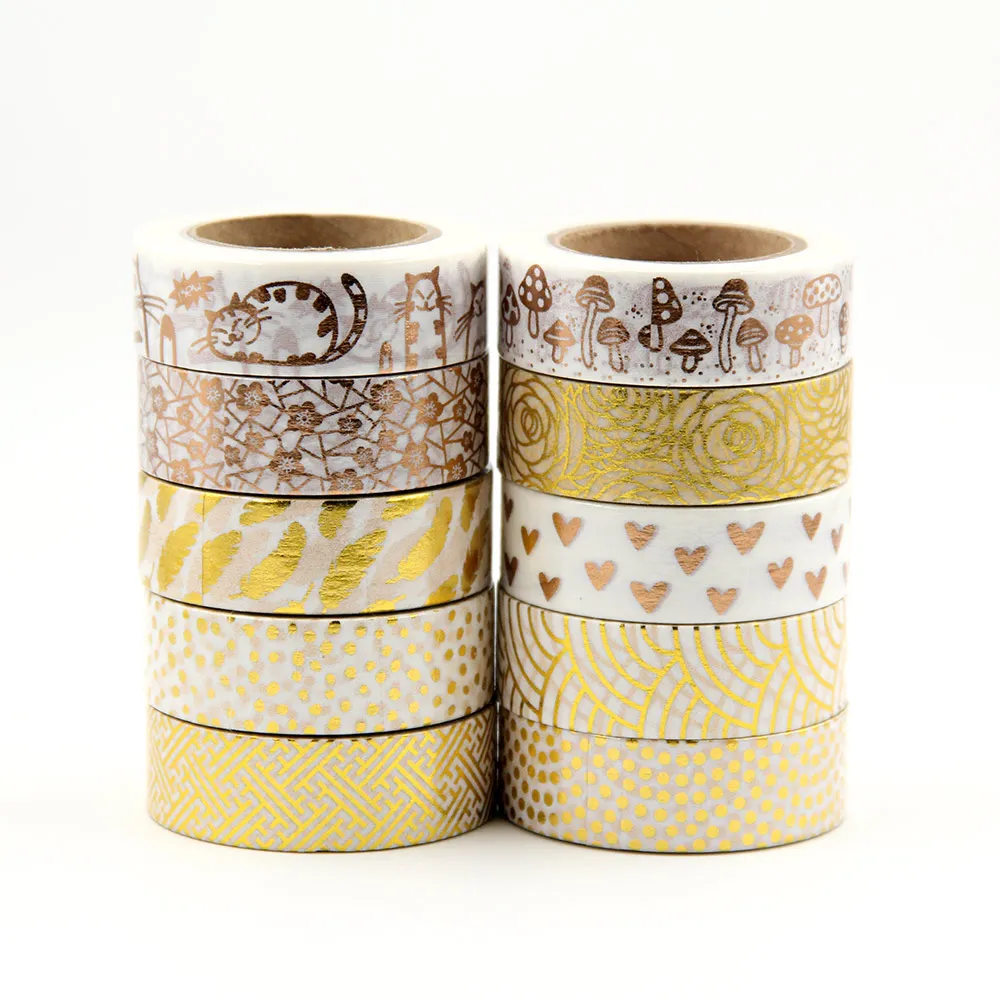 

Hot sales!! 10m Gold Foil decorative tape dot, pineapple,heart, strip masking Christmas Japanese washi tape