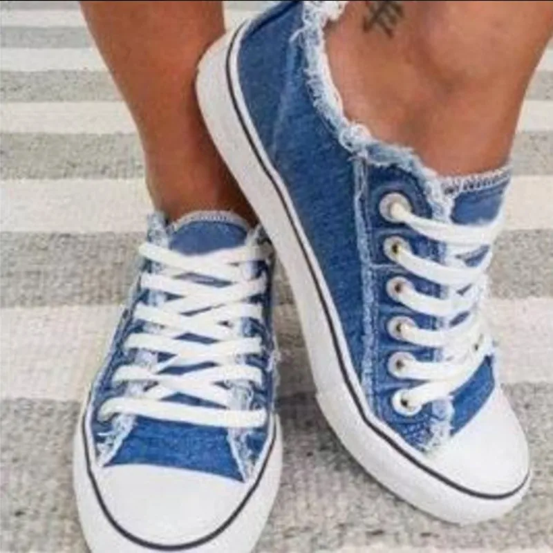 Кроссовки женские с вулканизированной подошвой холщовые на шнуровке круглый