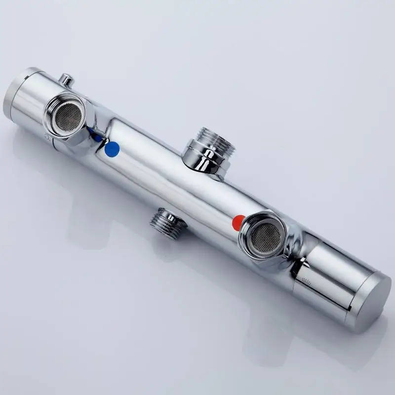 

Bath Shower Faucet Thermostatic Faucet Wall Mounted Mixer Valve Tap Temperature Control Rain Shower Chrome Bathroom Twin Outlet