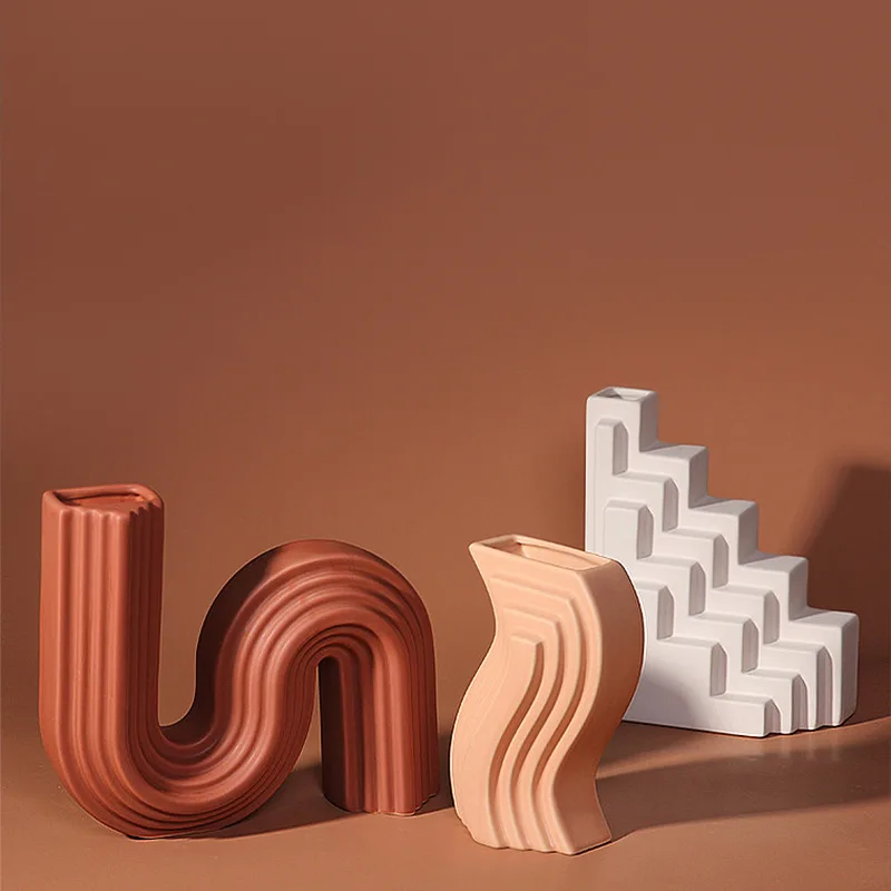 

Modern Vase Geometric Lines Architectural Style Home Decorations Flower Holder Ornaments Home Decor Nordic Vases Ceramic Decor
