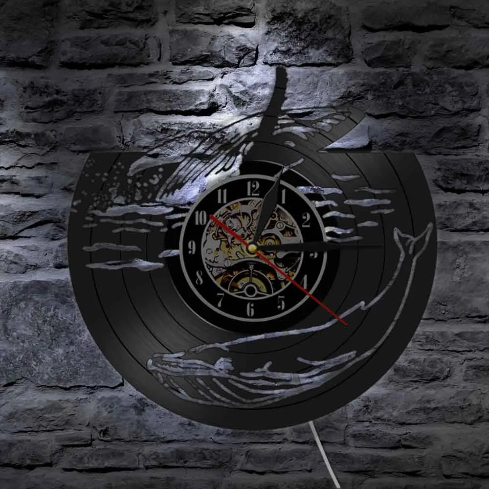 Винтажные виниловые настенные часы с изображением китов океанских животных