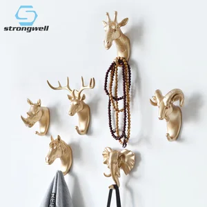 Крючки для подвешивания Strongwell, в скандинавском стиле, золотые, с изображением животных, крепкие бесшовные крючков, вешалки для ключей, Настенный декор, украшение для дома