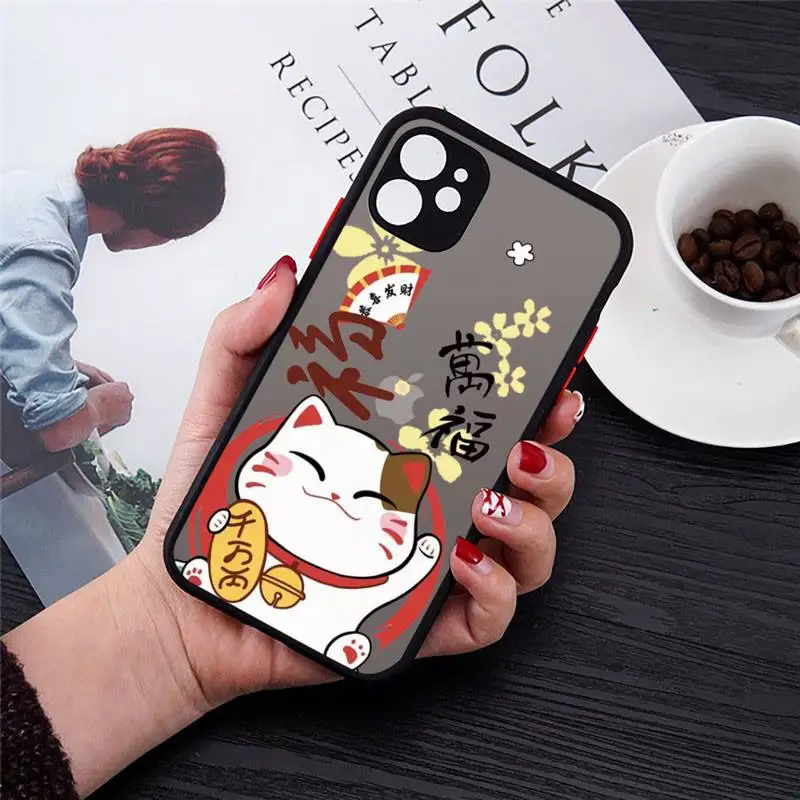 

Koi Fish Cherry Blossom Lucky Cat Japan Fashion Phone Case Transparent Matte for iPhone 7 8 11 12 s mini pro X XS XR MAX Plus