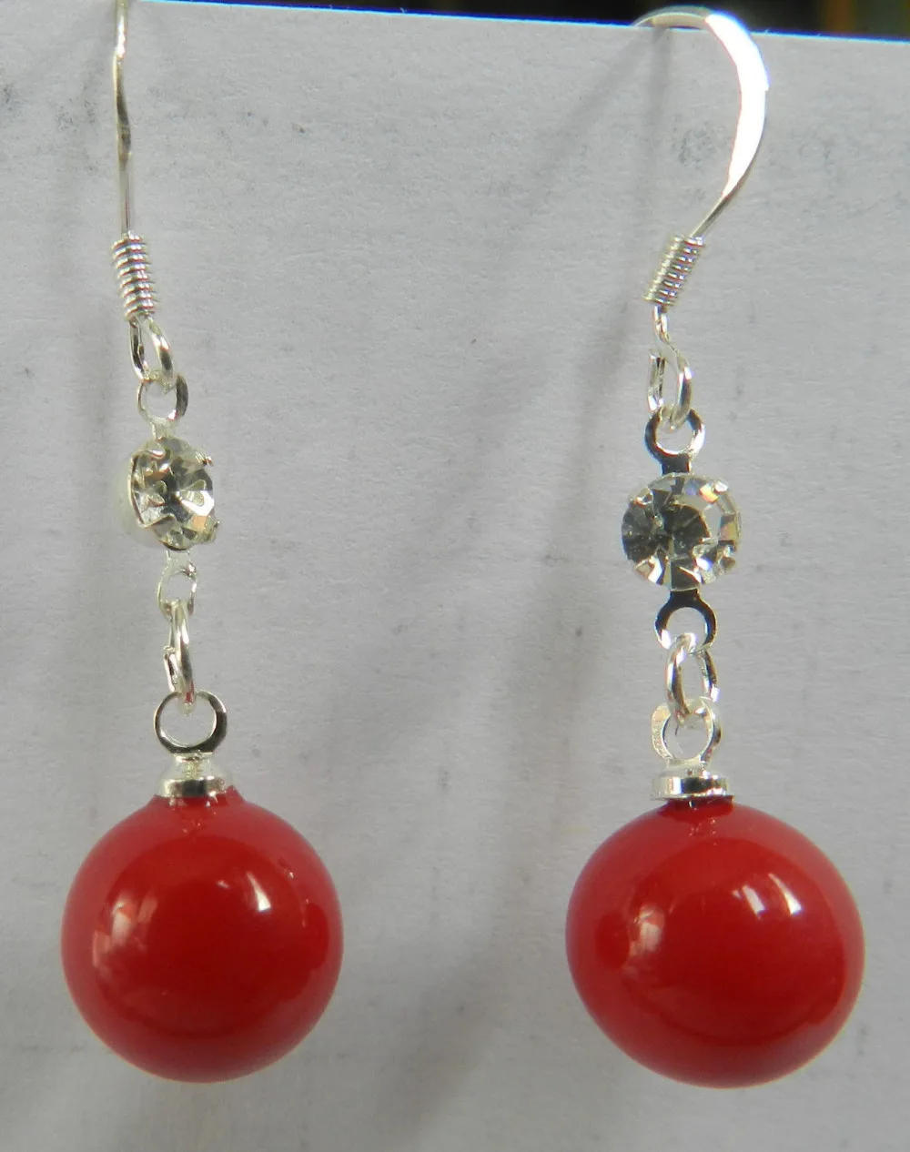 + Бусины красный коралл и Кристалл стерлингового серебра Висячие серьги