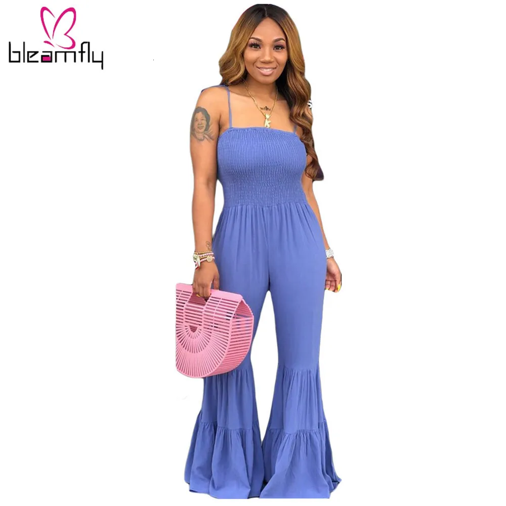 Женский летний Одноцветный Каскадный комбинезон с оборками длинный сексуальный