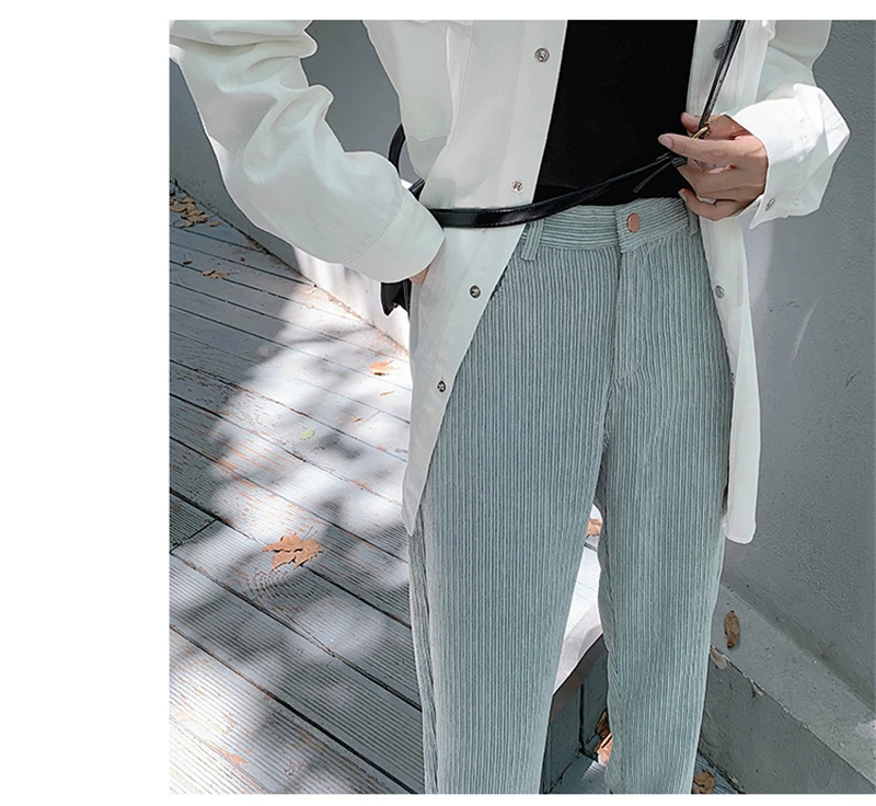 

2020 New Spring Autumn Women Corduroy Pants Fashion High Waist Female Straight Pants Streetwear Women Trousers Capris
