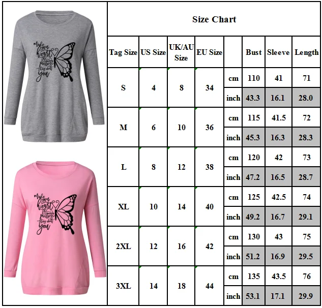 

Womens Long Sleeve Casual T Shirt Ladeis Crew Neck Printed Loose Tops Plus Size