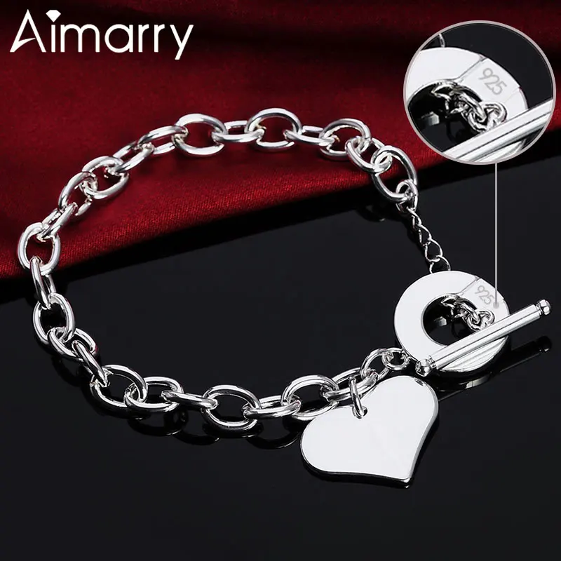 

Aimarry 925 Sterling Silver TO Chain Heart Pendant Bracelet For Women Party Gifts Engagement Wedding Fashion Jewelry