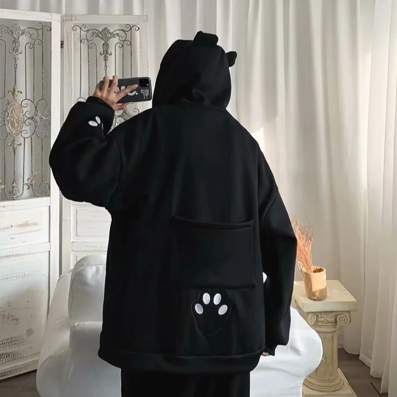 

Panda Paw Print Hoodies Man Plus Size Loose Casual Sweatshirts Y2k Indie 2021 Spring Autumn New Fashion Black Couple Clothes XXL