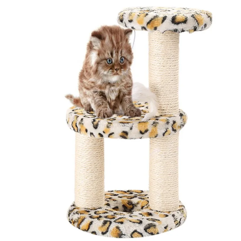 

3 Layer Cats Tower Furniture Tree With Sisal Covered Round Scratching Posts With Plush Mouse