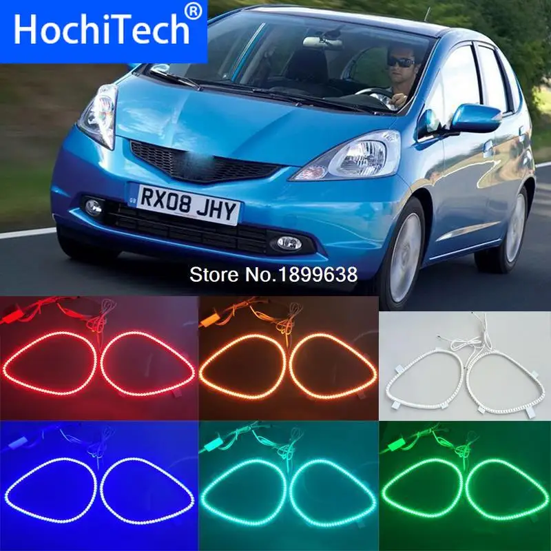 Для honda fit jazz RGB светодиодные фары halo angel eyes kit Автомобильные Стайлинг Аксессуары 2009